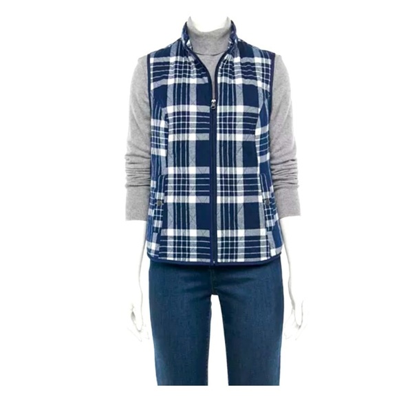 croft & barrow Jackets & Blazers - Vest Blue plaid-Size Large -Croft & Barrow Women's Vest -